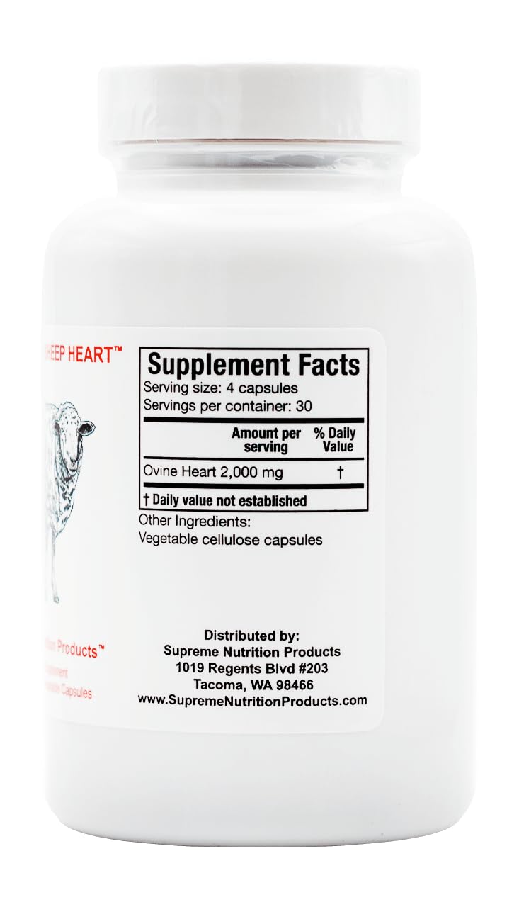 Supreme Nutrition grass-fed sheep heart capsules close-up highlighting pure ovine heart capsules for daily use