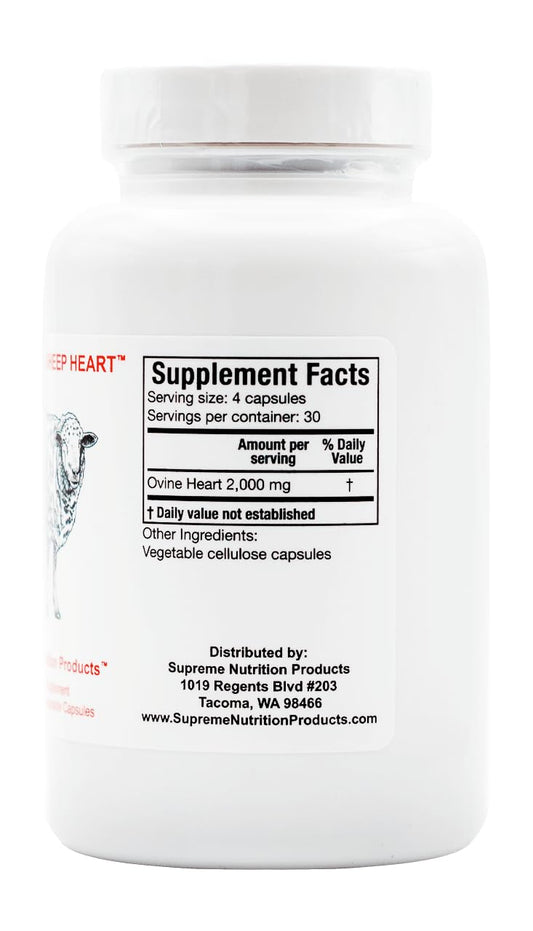 Supreme Nutrition grass-fed sheep heart capsules close-up highlighting pure ovine heart capsules for daily use