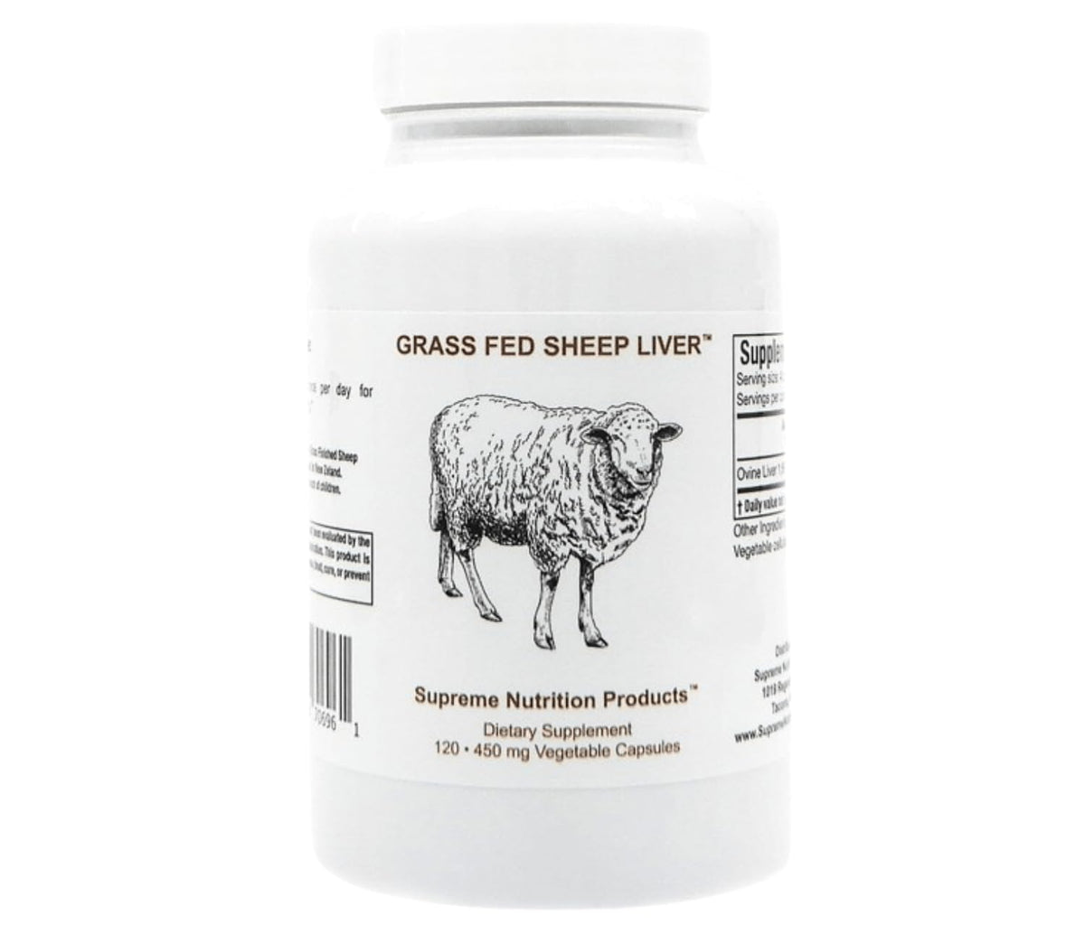 Supreme Nutrition Grass-Fed Sheep Liver capsules hero image showing 100% pure ovine liver for everyday support