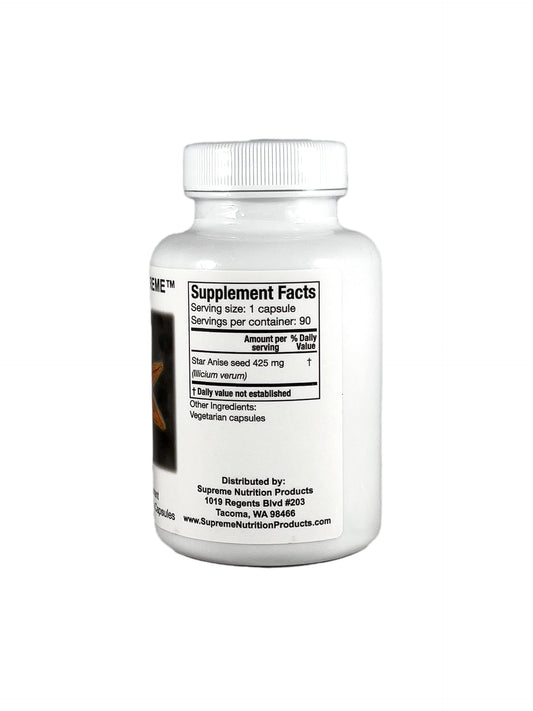 Supreme Nutrition Illicium Supreme capsules closeup highlights pure star anise content.
