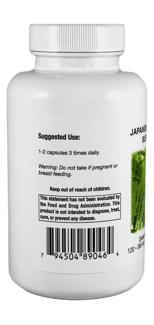 Supreme Nutrition Japanese Knotweed Supreme label close-up emphasizing pure herb ingredients.