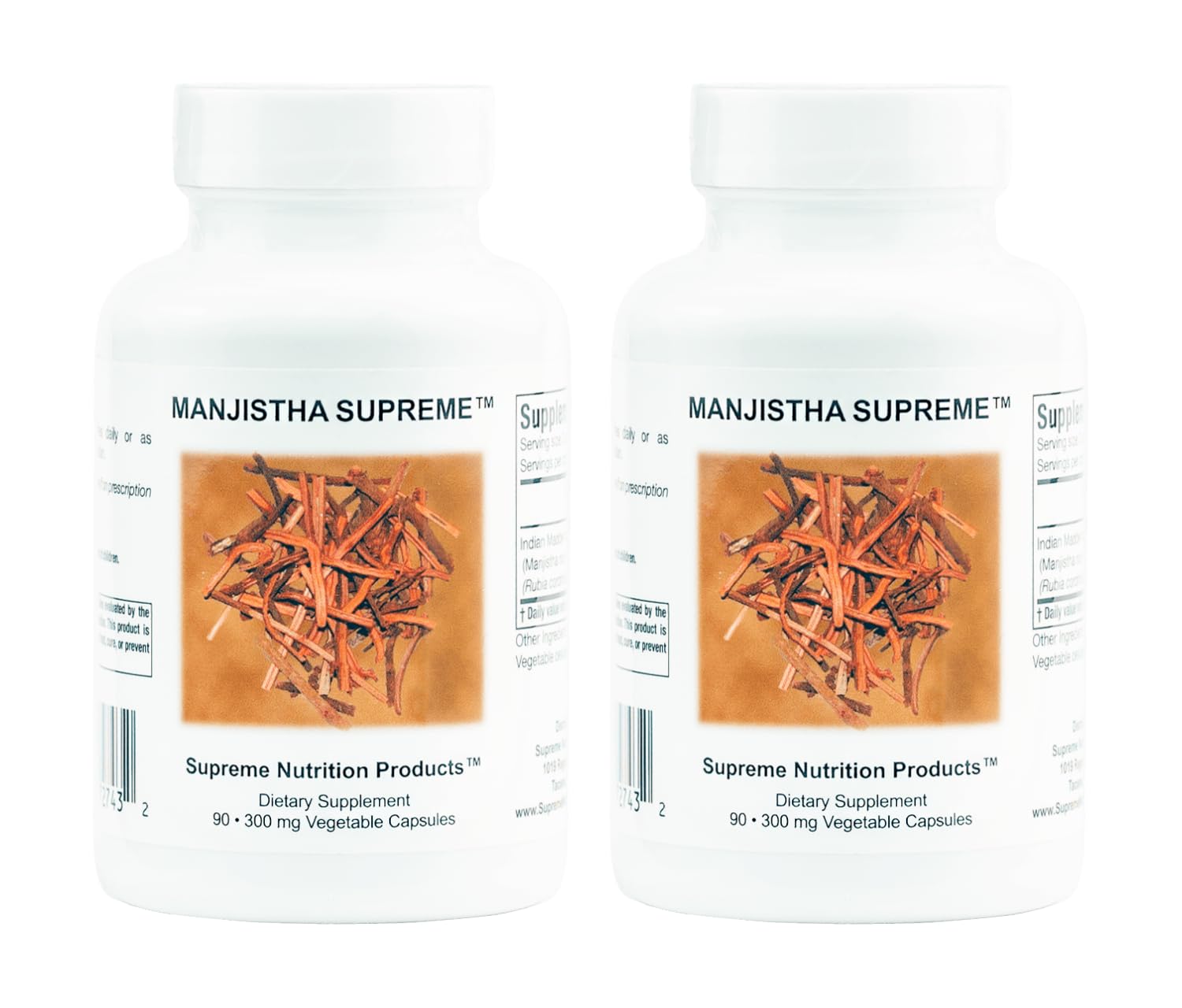 Supreme Nutrition Manjistha Supreme capsules bottle for daily wellness support.