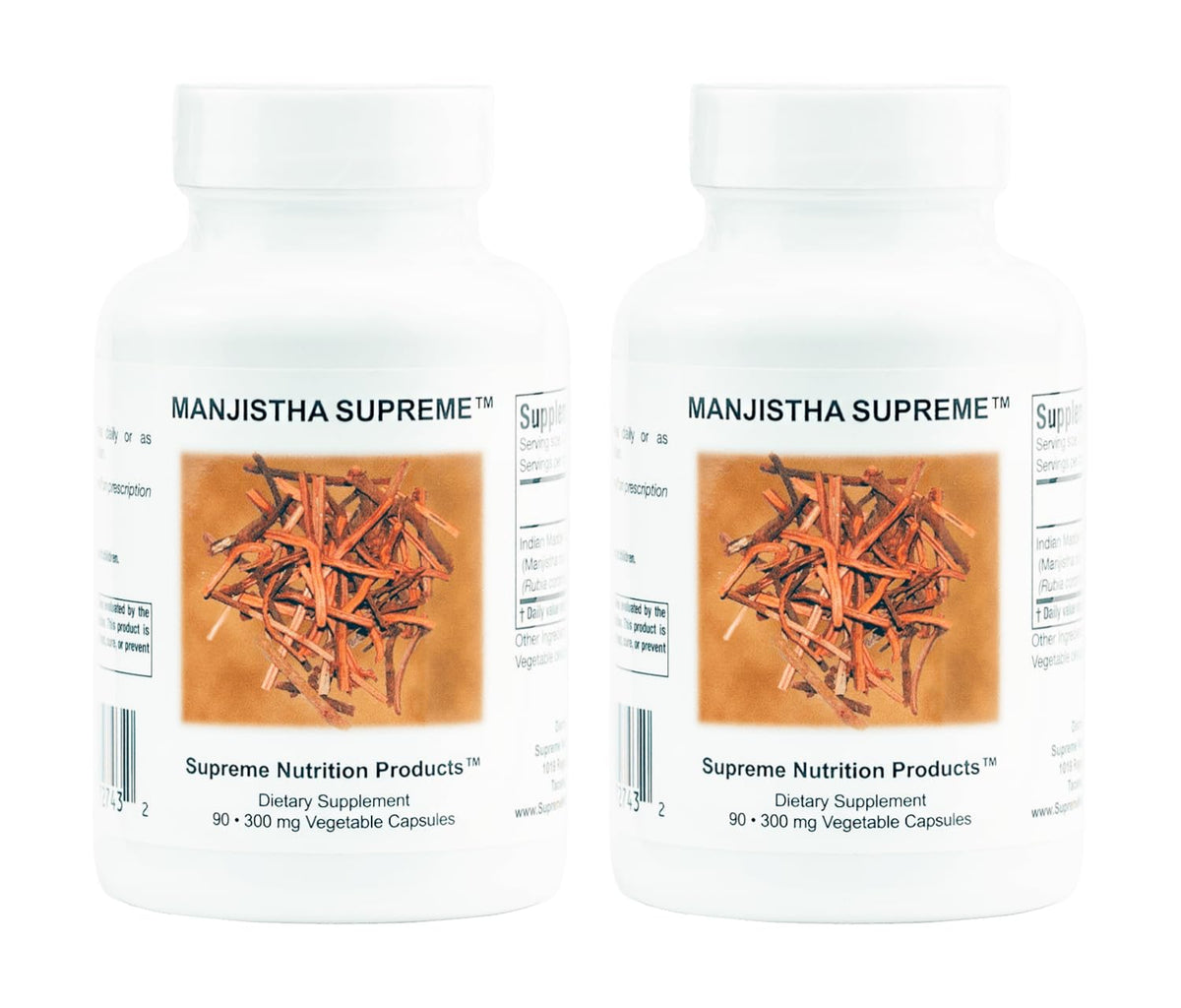 Supreme Nutrition Manjistha Supreme capsules bottle for daily wellness support.