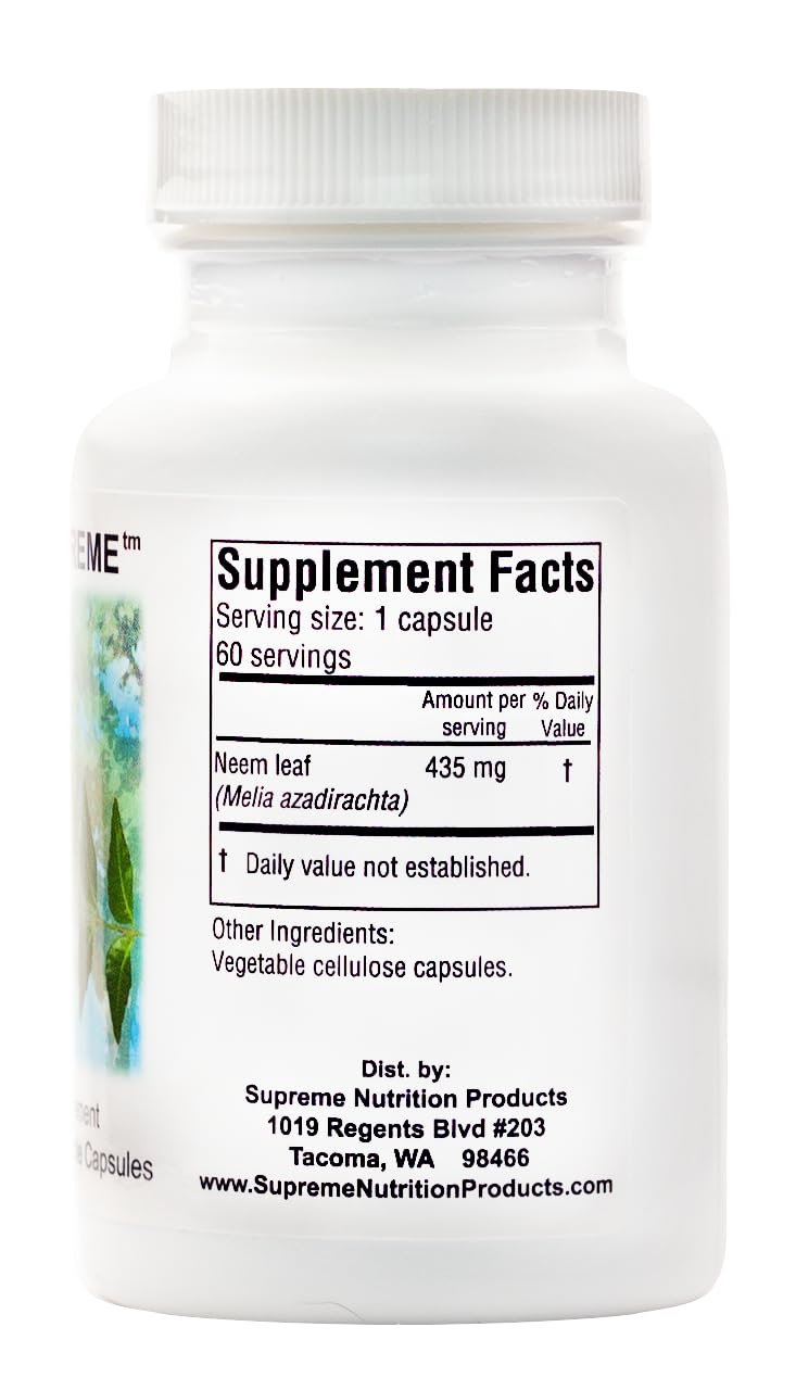 Supreme Nutrition Melia Supreme bottle closeup showing capsule texture and purity.