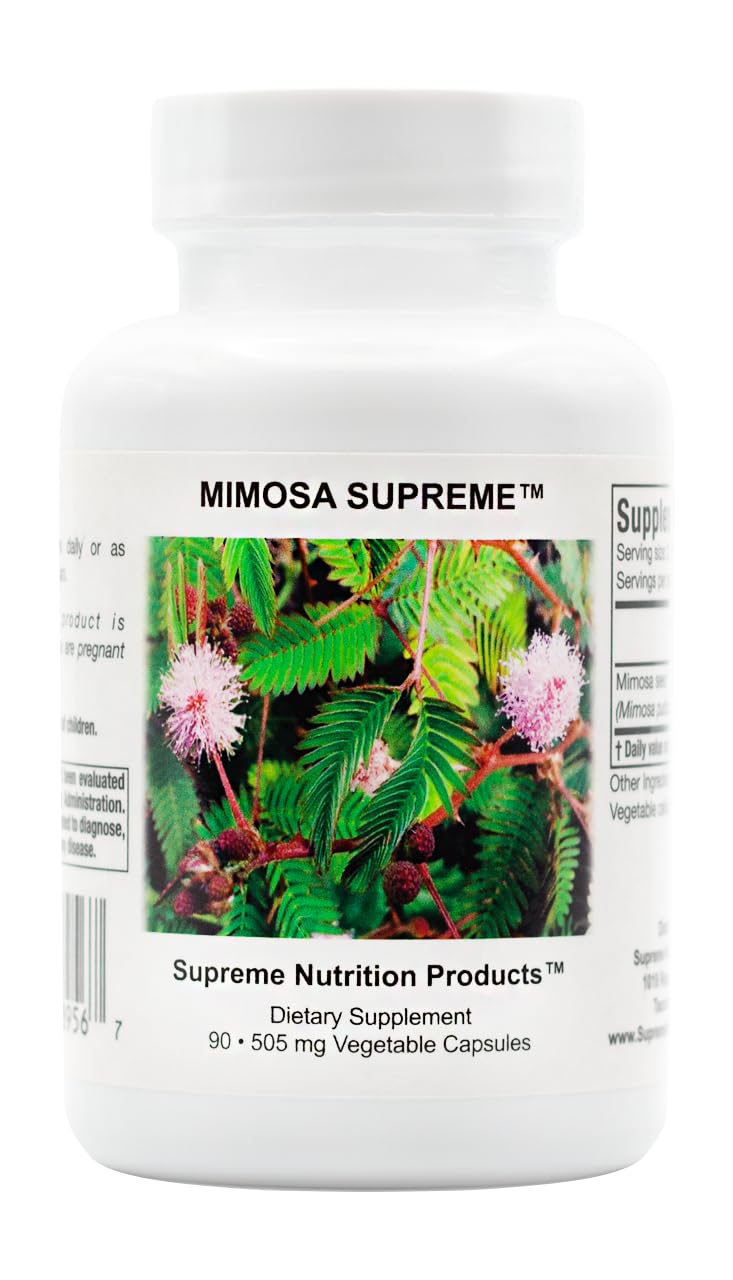 Supreme Nutrition Mimosa Supreme capsules in bottle for daily herbal support.