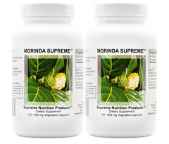 Supreme Nutrition Morinda Supreme bottle front with a 130-count capsule pack for daily wellness