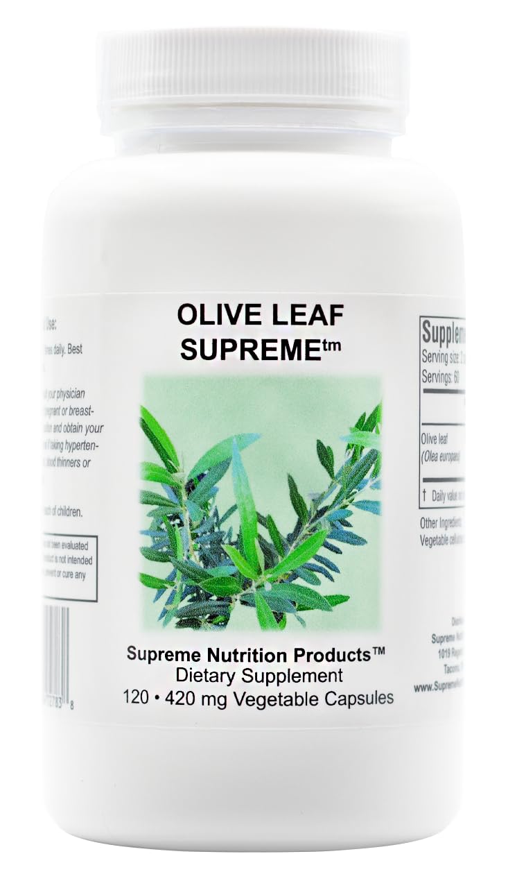 Supreme Nutrition Olive Leaf Supreme bottle with capsules for daily wellness support.