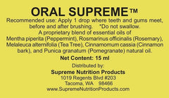 Supreme Nutrition Oral Supreme bottle cap closeup, highlighting pure oils for fresh breath.