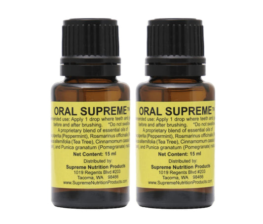 Supreme Nutrition Oral Supreme bottle front view, providing fresh breath with peppermint and cinnamon.
