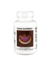 Supreme Nutrition Reishi Supreme capsules close-up, highlighting 100% pure reishi for daily wellness.