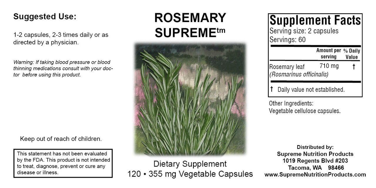 Close-up of Supreme Nutrition Rosemary Supreme vegetarian capsules