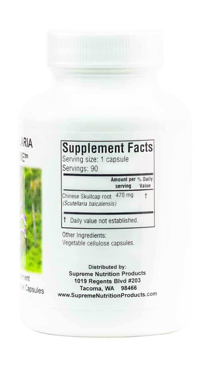 Supreme Nutrition Scutellaria Supreme capsules closeup highlighting vegetarian formulation