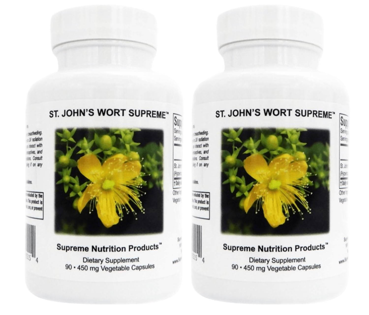 Supreme Nutrition St. John’s Wort supplement bottle shows pure herbal formula for daily use.