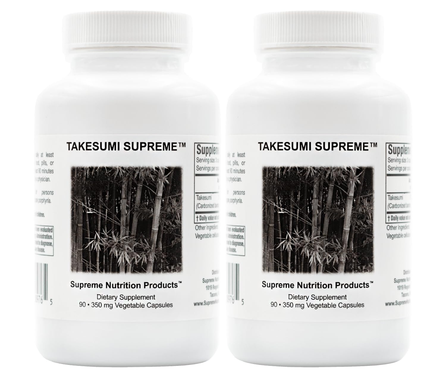 Supreme Nutrition Takesumi Supreme bottle front shows clean label and vegetarian charcoal capsules for daily use