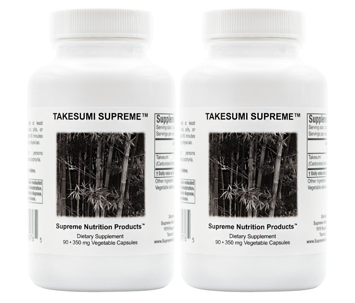 Supreme Nutrition Takesumi Supreme bottle front shows clean label and vegetarian charcoal capsules for daily use