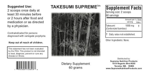 Close-up of Takesumi Supreme powder texture showing fine dark granules