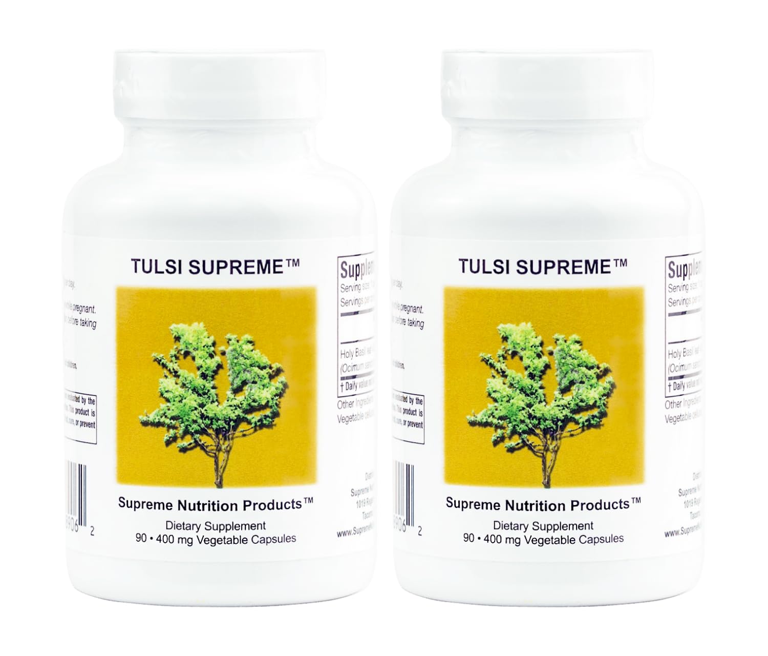 Supreme Nutrition Tulsi Supreme bottle with vegetarian capsules for daily wellness routine.