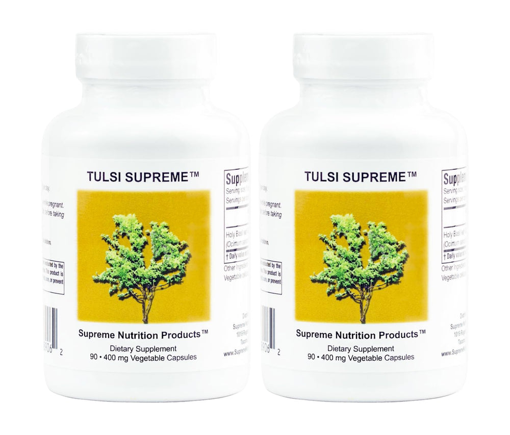 Supreme Nutrition Tulsi Supreme bottle with vegetarian capsules for daily wellness routine.