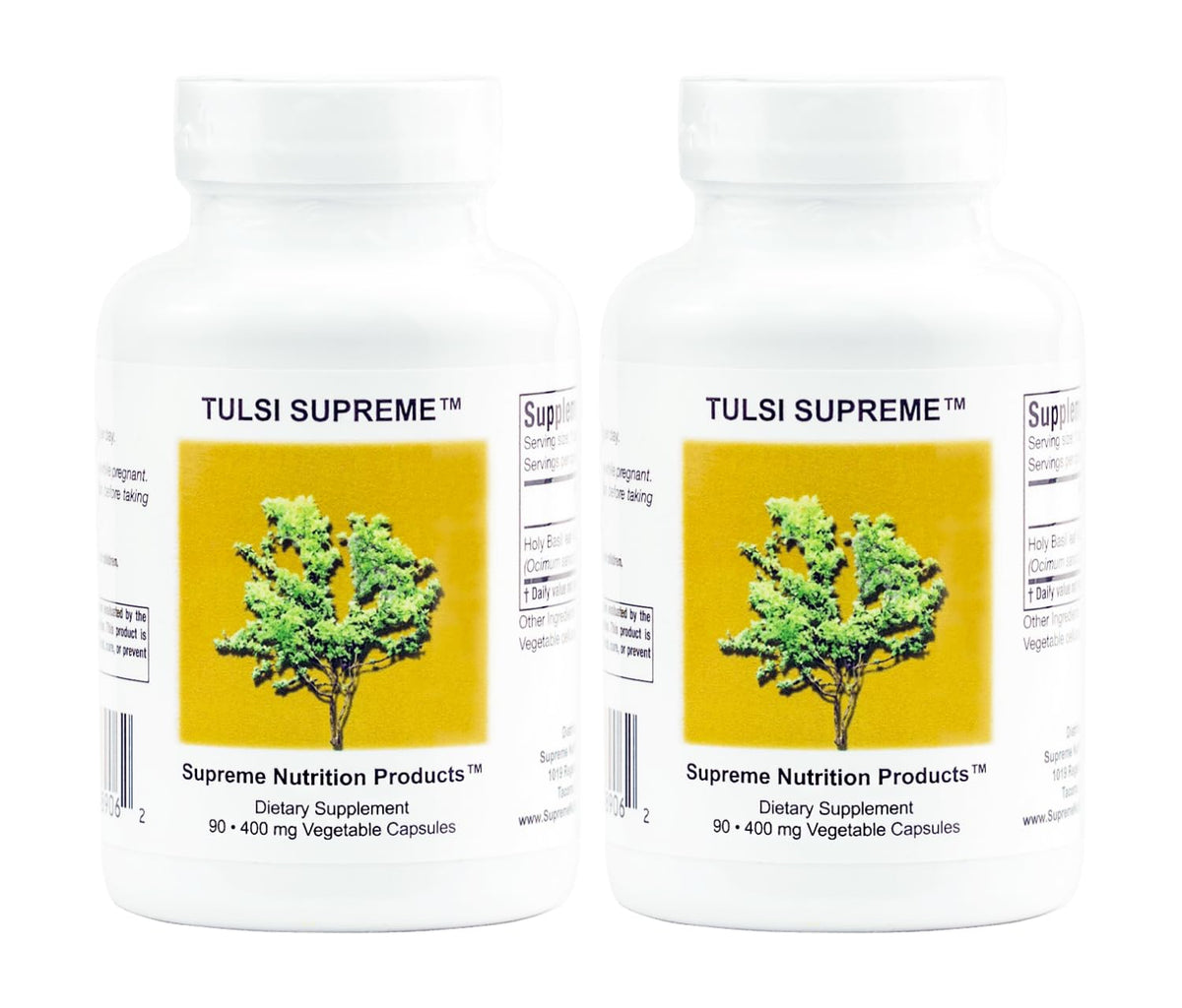 Supreme Nutrition Tulsi Supreme bottle with vegetarian capsules for daily wellness routine.