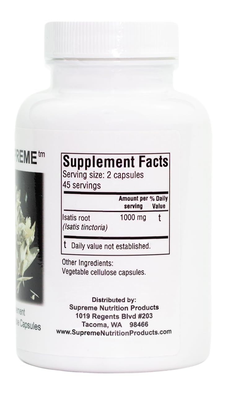Supreme Nutrition Woad Supreme label closeup communicates a clean, filler-free formulation.