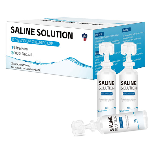 Suqaoae saline ampoule packaging showcases purity for daily cleansing.