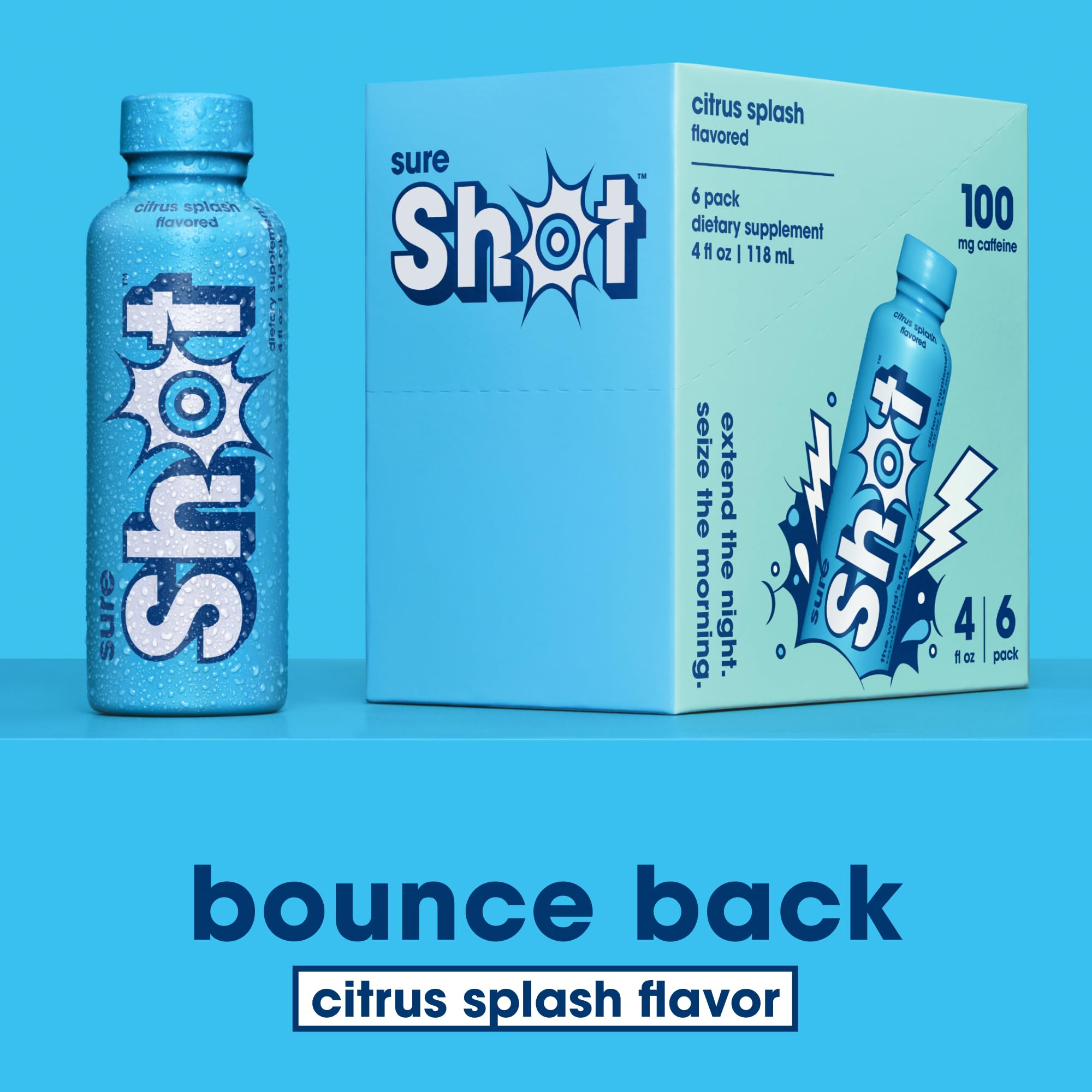 Sure Shot Citrus Splash label close-up highlighting vitamins and caffeine