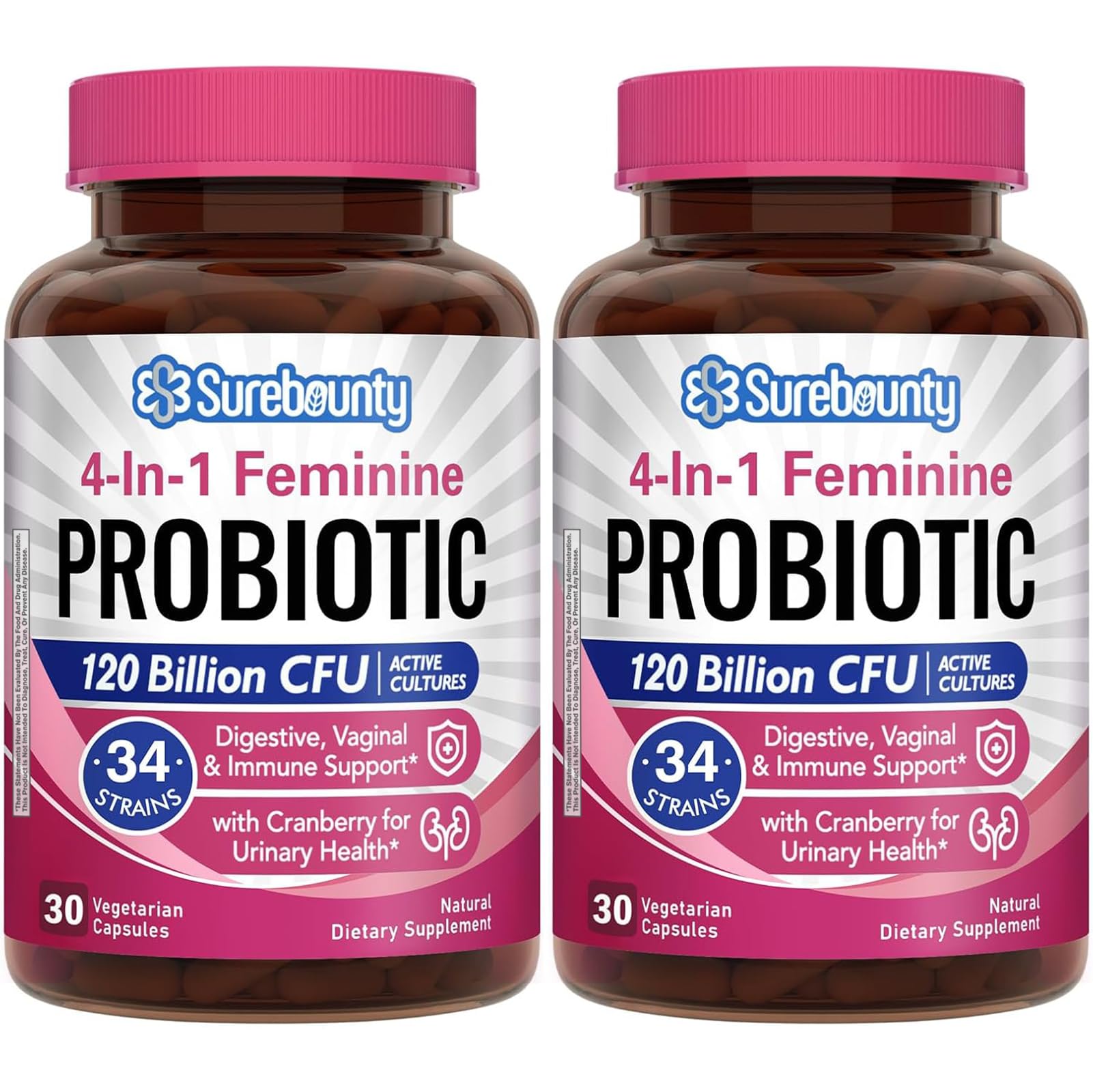 Surebounty Probiotics Women bottle: daily probiotic support for gut and feminine health.