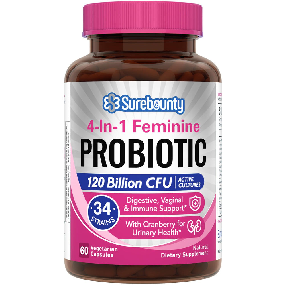 Surebounty Probiotics for Women bottle front showing 60 capsules for daily support