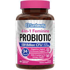 Surebounty Probiotics for Women bottle front showing 60 capsules for daily support