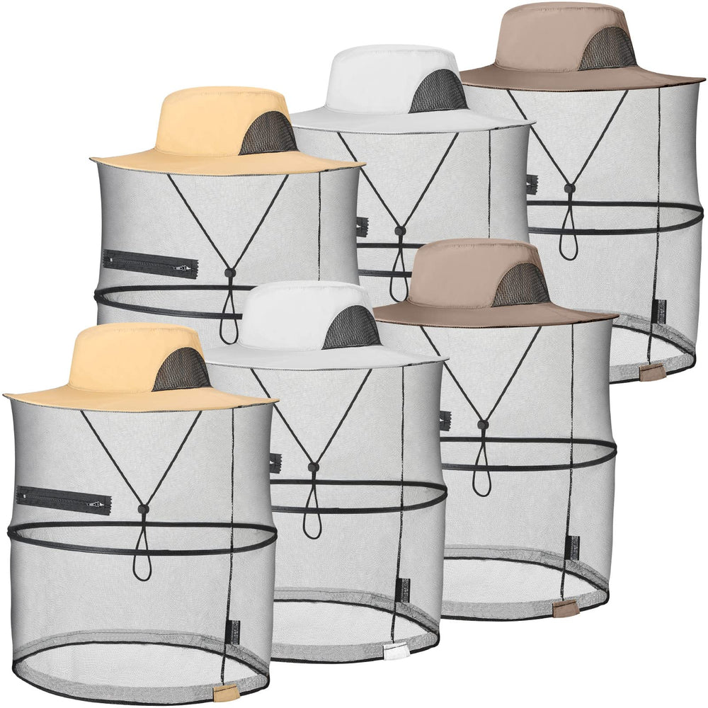 Sureio mosquito net hat khaki front view protects face from sun and mosquitoes