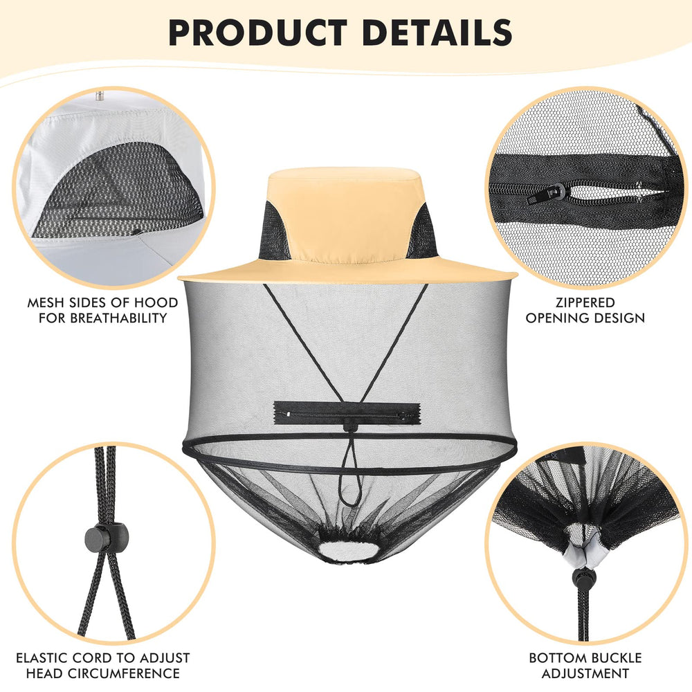 Sureio mosquito net hat light tan side view demonstrates compact, portable design