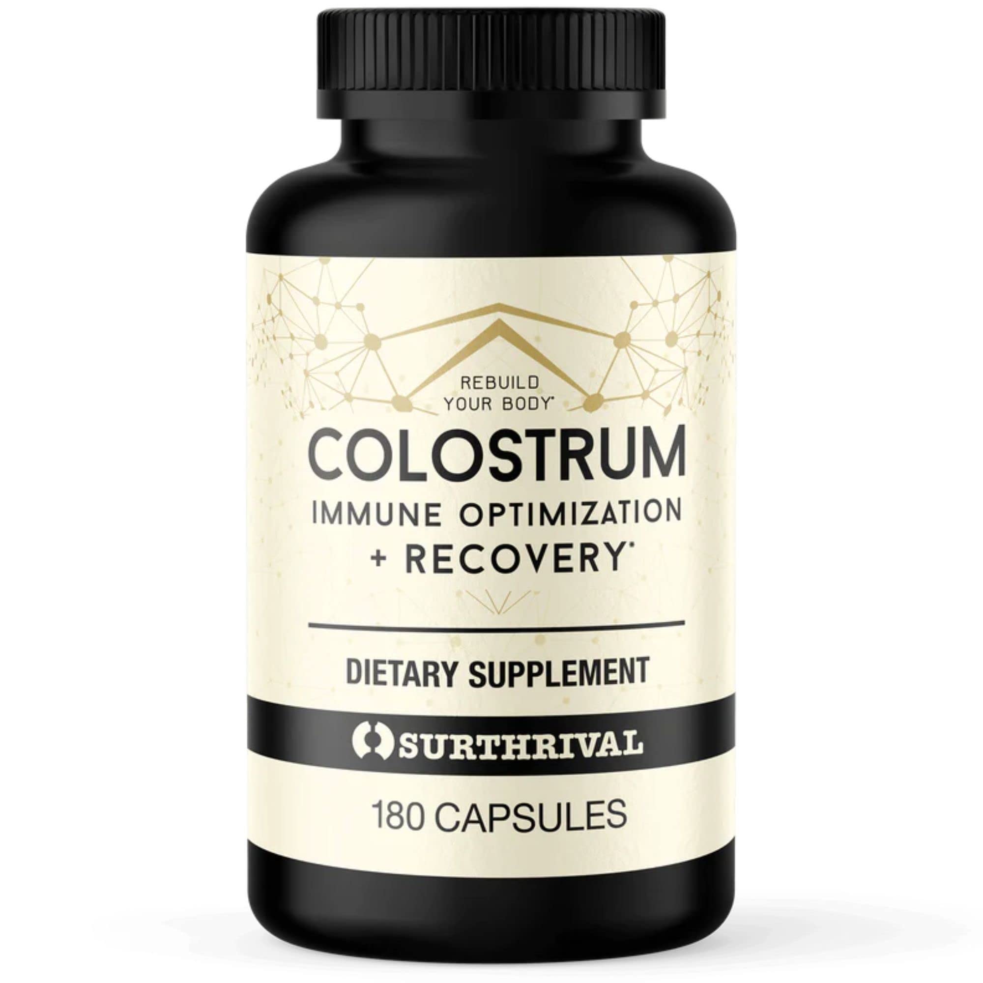 Surthrival Colostrum Capsules bottle on desk, convenient daily immune support.