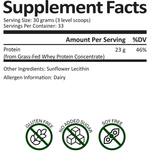 Survival Grocery whey protein powder with scoop, convenient serving for baking and smoothies.