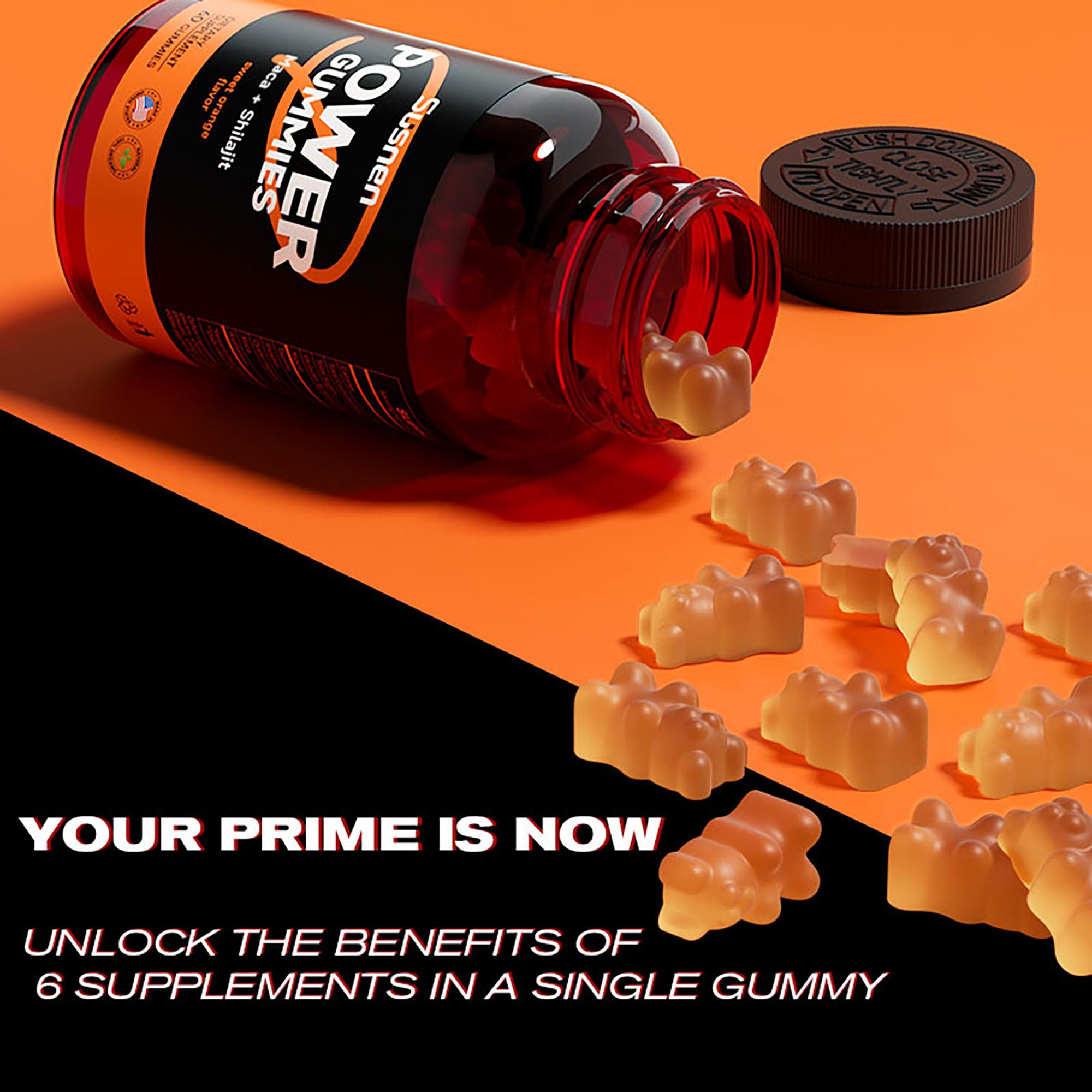 Packaging front of Susnen Power Gummies highlighting Himalayan shilajit.