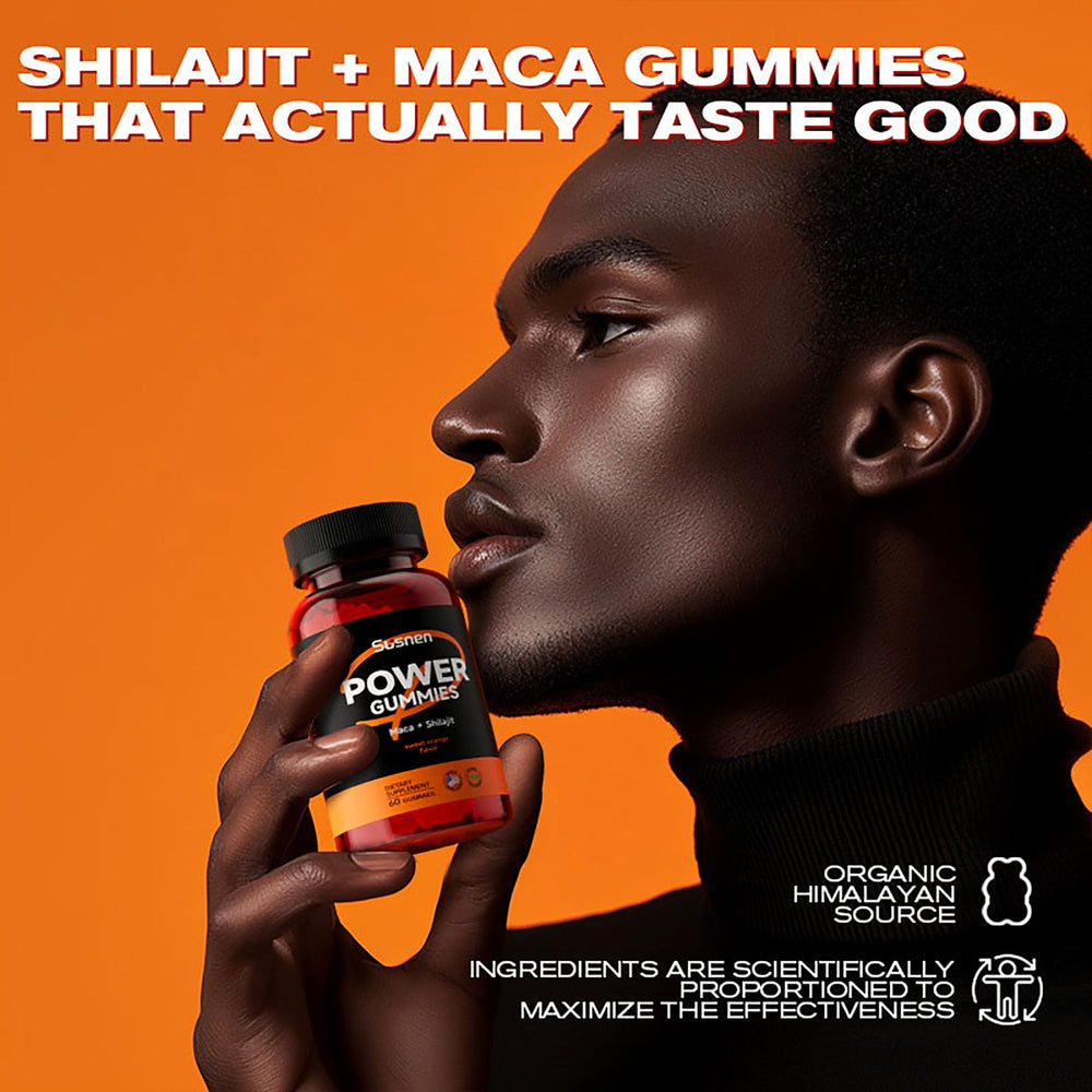 Gummies poured from bottle for easy daily energy.