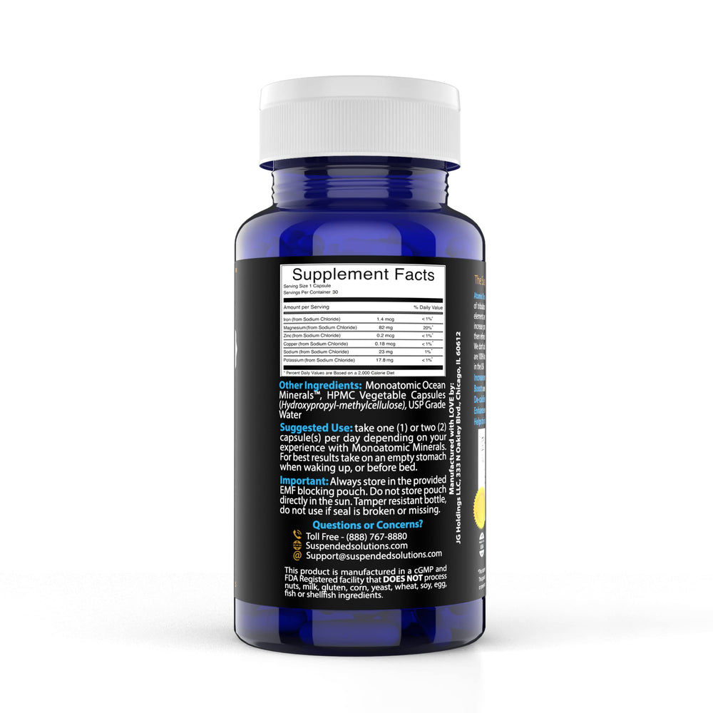 Suspended Solutions Atomic ORMUS package arranged on a shelf, ready to use.