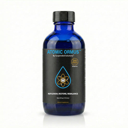 Suspended Solutions Liquid ORMUS vial in use during meditation, hinting at energy and focus.