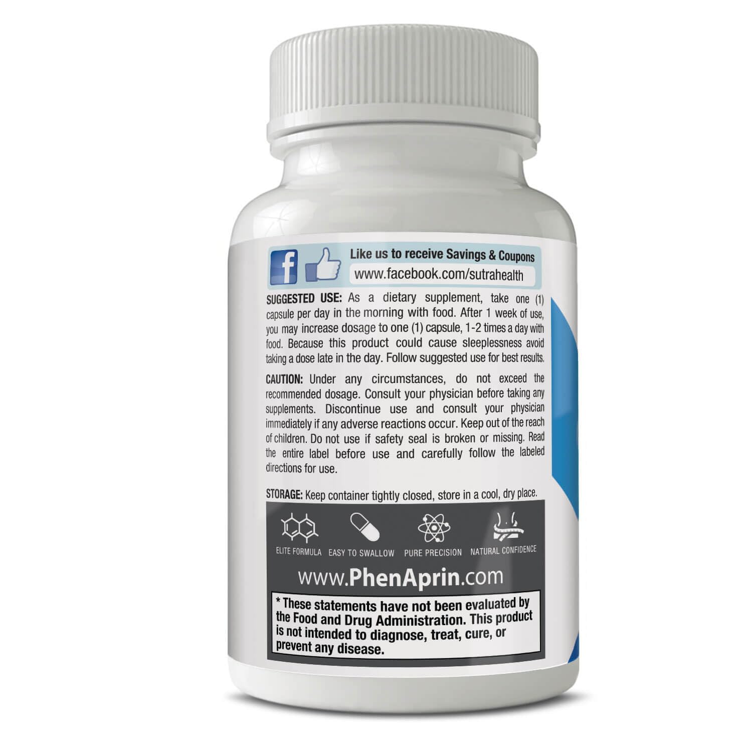 SutraHealth PhenAprin XR usage guide highlights ingredients and directions.