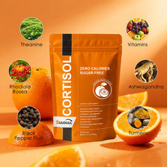 SUUDUUL Cortisol Drink Mix measuring scoop beside the bag.