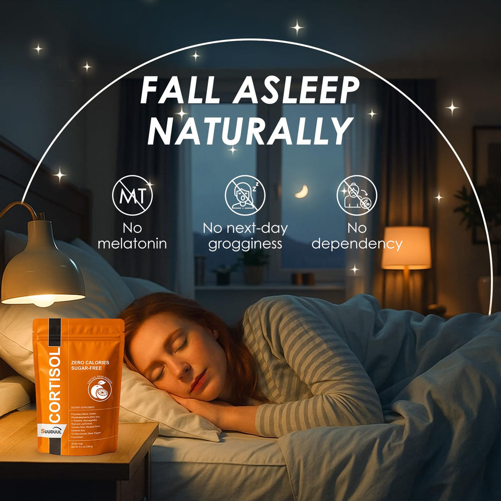 SUUDUUL Cortisol Drink Mix turmeric root emphasizing absorption support.