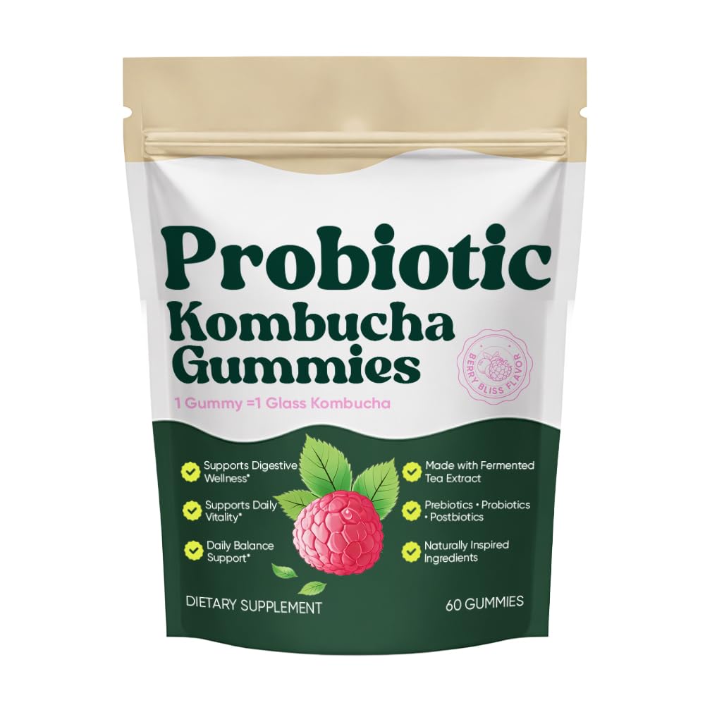 SUUDUUL Probiotic Kombucha Gummies bottle showcasing berry flavor for daily digestive support.