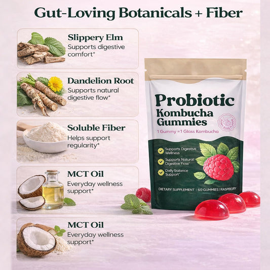 SUUDUUL Probiotic Kombucha Gummies closeup highlighting chewy texture and fruity taste for on-the-go support.