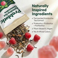 SUUDUUL Probiotic Kombucha Gummies with MCT oil support smooth digestion and steady energy.