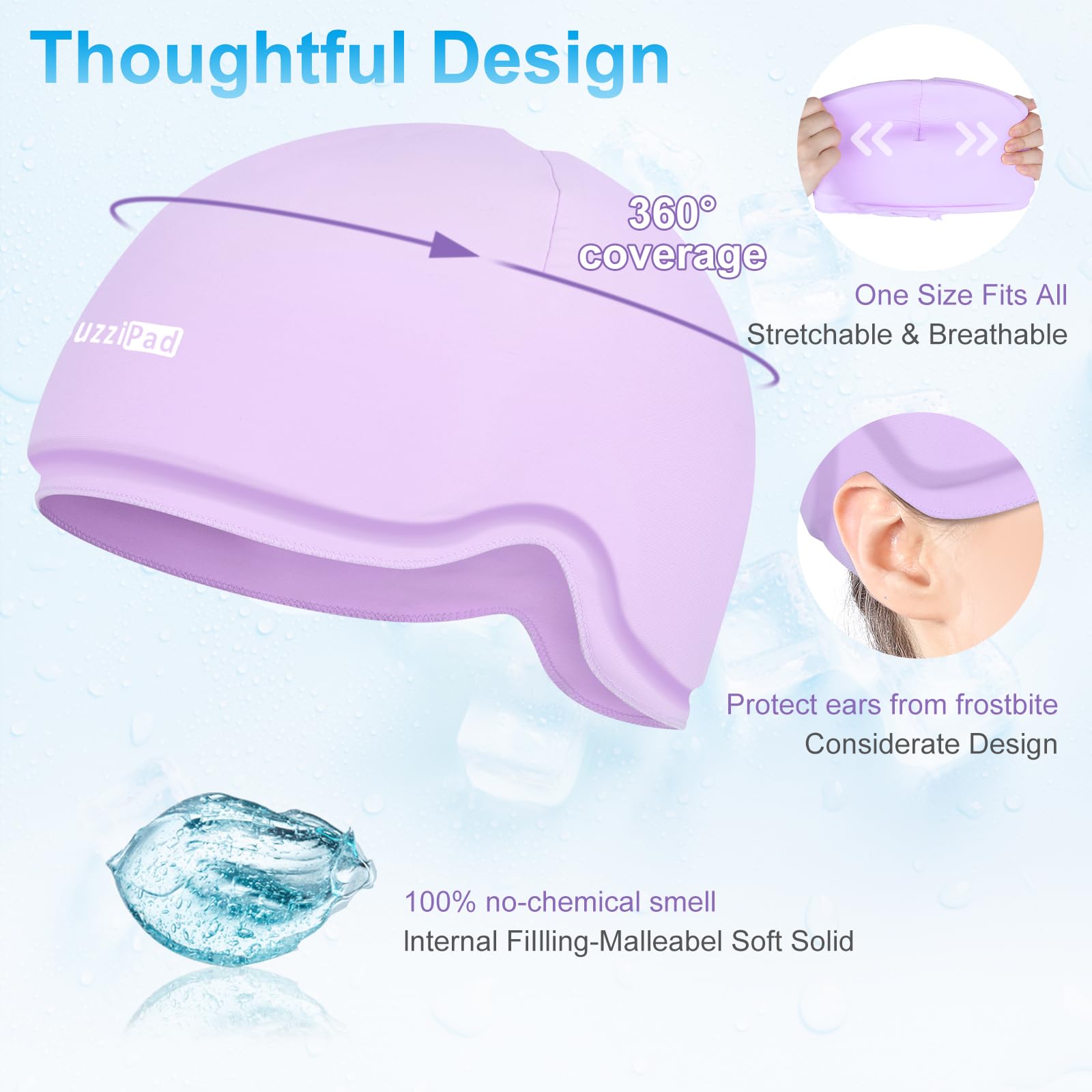 SUZZIPAD cooling cap provides ergonomic 360° coverage for scalp comfort.