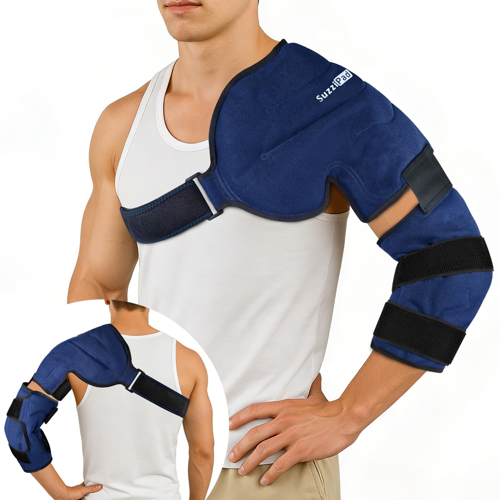 SUZZIPAD shoulder wrap provides full-coverage cold therapy for targeted relief.