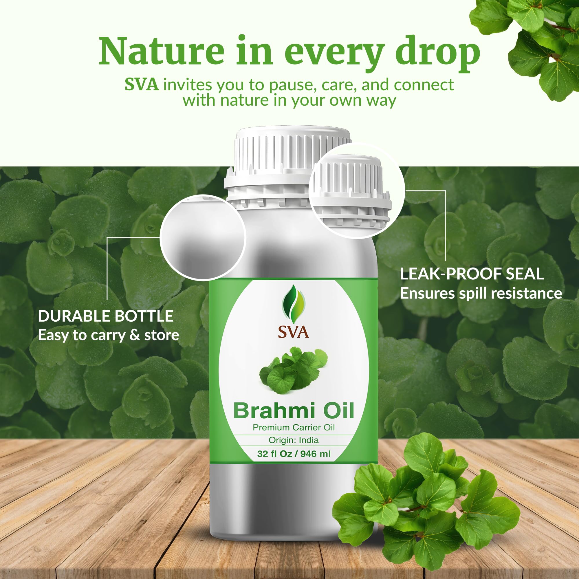 SVA ORGANICS Brahmi Oil packaging canister for long-lasting freshness.