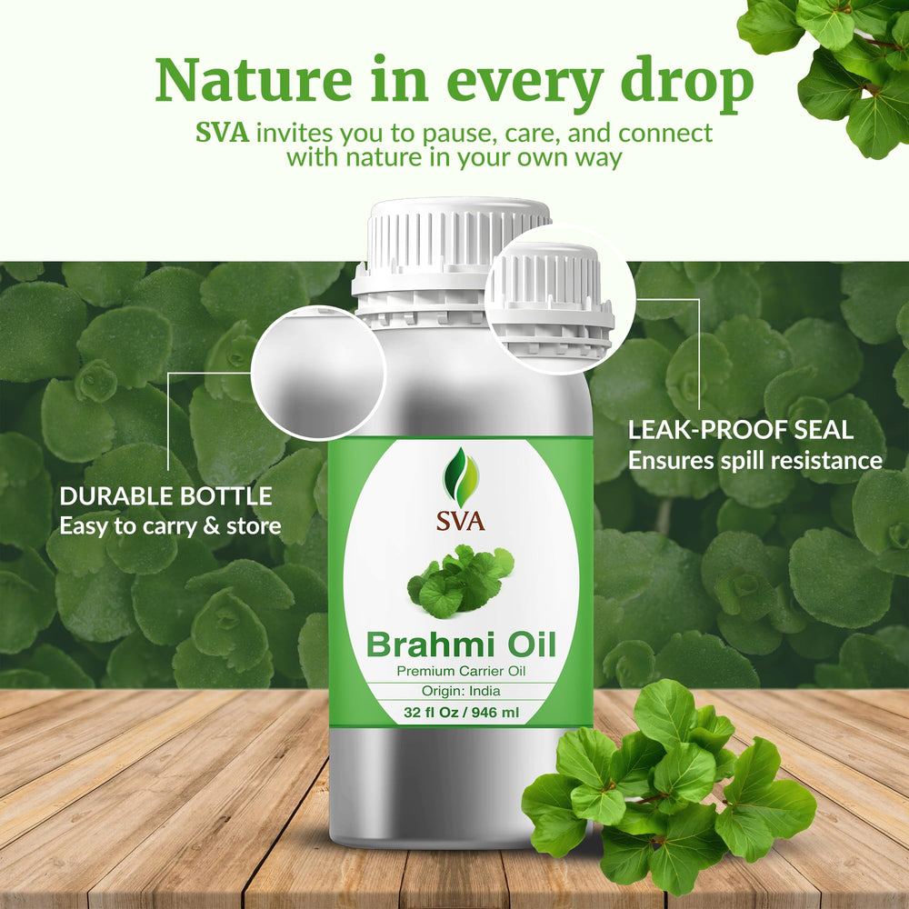 SVA ORGANICS Brahmi Oil packaging canister for long-lasting freshness.