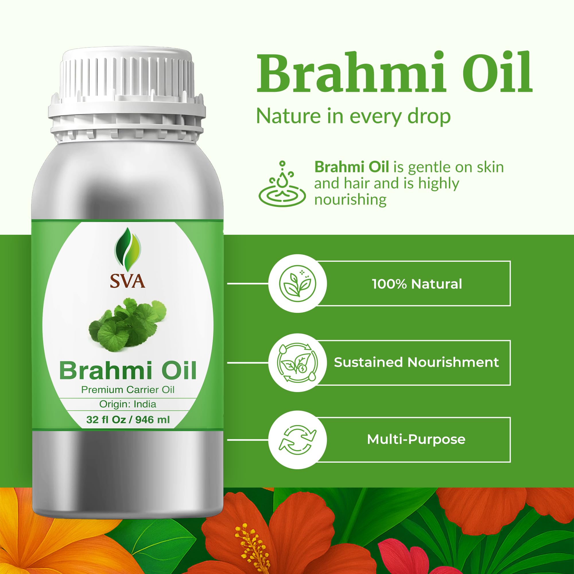 SVA ORGANICS Brahmi Oil pour for convenient scalp and skin application.