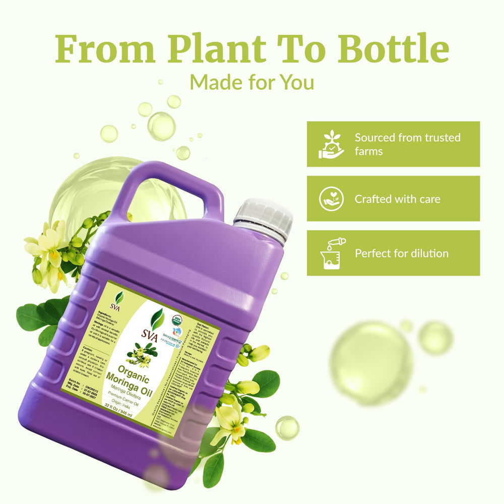 SVA Moringa Oil in eco-friendly glass packaging for sustainable care