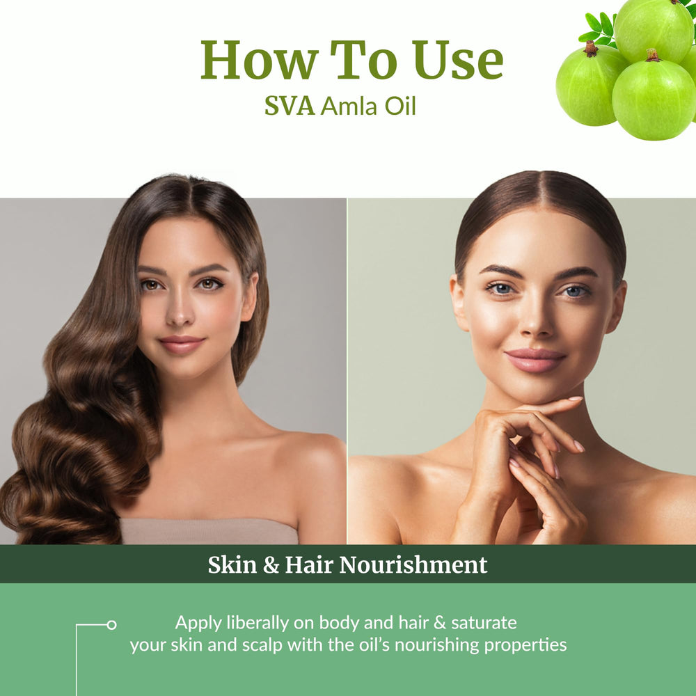 SVA ORGANICS Amla Oil used as moisturizer for radiant skin.